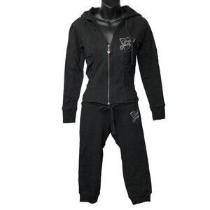 GUESS FULLZIP HOODED TOP & CAPRI Sweat PANTS SET XSM‎ NWT